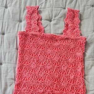 Elegant Red Floral Design Textured Tank Top NWT